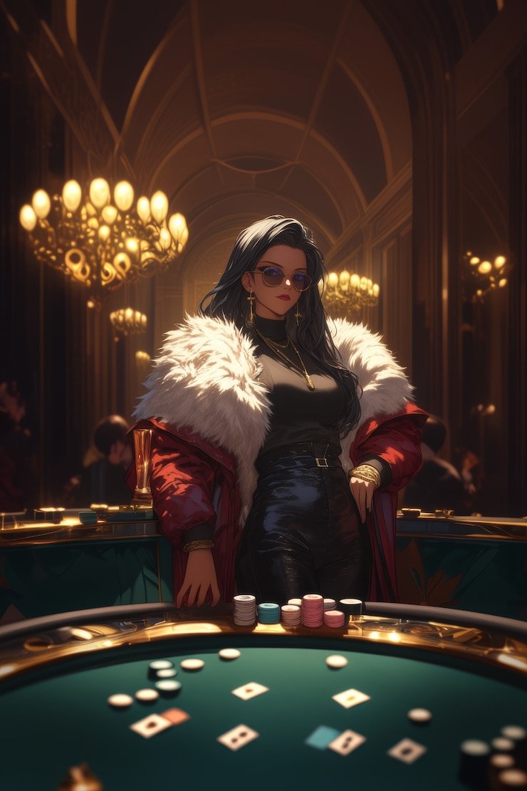 Contoh tata letak meja baccarat MSC dengan taruhan Pemain, Banker, dan Tie